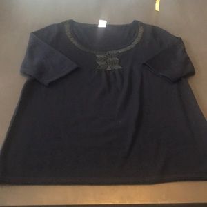 J. Crew navy sweater, black seed beads. Medium